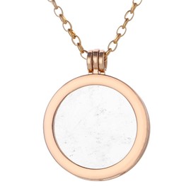 Morella Women's Stainless Steel and Gold Necklace, 70 cm, and Pendant with 33 mm Gemstone Chakra Plate Coin in Jewellery Bag, Stainless Steel, Quartz Crystal Coin Necklace