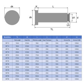 uxcell 5Set M5x12mm 304 Stainless Steel Cylindrical Shaft Snap Ring Locating Pin, Flat Head Grooved Hinge Cylinder Position Pin with E Clip Retaining Ring, Silver