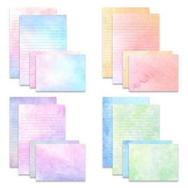 TEETOOKEA Juego de papelería de 72 piezas con sobres (48 hojas de acuarela rayadas + 24 sobres a juego), 8 diseños únicos, papel de papelería de impre