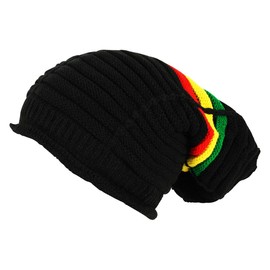 Itzu Rasta Oversized Slouch Beanie Cap Hat Striped Knitted (3 Strip)