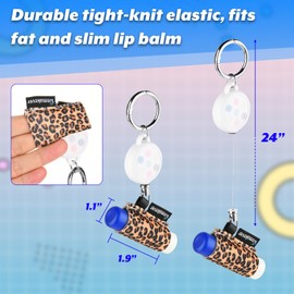 4 Pack Retractable Lip Balm Holder Keychain with Clip, Lipstick Holder Lip Gloss Holder Keychain Tight-Knit Elastic Chapstick Lipstick Sleeve Pouch Single Clip for Convenience, Retract Extension 24"