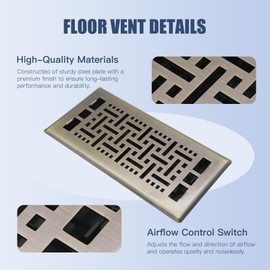 Jatohome Floor Air Vent Heavy Duty Walkable Steel Floor Registers Bronze Color 4 x 10 Inch Floor Vents Easy Adjust Air Supply Lever Floor Vent Register