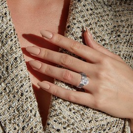 JadeAngel Shiny Cubic Zirconia Statement Ring Antique Flower Vine Design Vintage Rings for Women Cocktail Birthday Wedding Valentine Gift, Brass, Cubic Zirconia