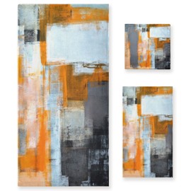 AIYOOLER Bath Towels Set,Gray Orange Abstract Art Grunge Style Oil Painting 3 Piece Soft Towel Set(1 Luxury Bath Towel 1 Hand Towel 1 Washcloth) Absorbent Bathroom Towels for Kitchen Shower Towel