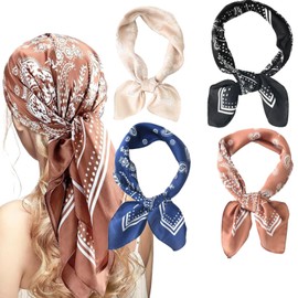 4 Piezas Mascadas Mujer Seda, Pañuelos Para Mujer, Paliacates Para Elegantes, Ideal Para Combinar Con Diferentes Prendas En Eventos Sociales, Viajes O Uso Diario(70x70 Cm)