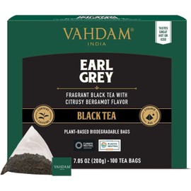 VAHDAM VAHDAM, Earl Grey Black Tea Bags (100 Count) Medium Caffeine, Non GMO, Gluten Free | Citrus Bergamot & Smooth | Resealable Ziplock Pouch | Plant Based Tea Bags