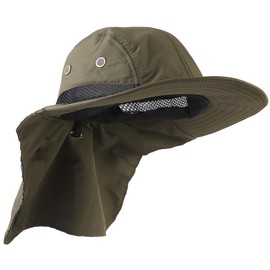 Falari Outdoor Sun Hat, Wide Brim with Neck Flap, Safari Hiking Gardening Fishing Hat - Army Green