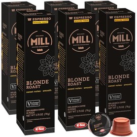 Mr & Mrs Mill Blonde Espresso Pods – K-fee® & Verismo* Compatible, Coffee Capsules | 60 Count (6 Boxes x 10 Pods) | 100% Arabica | Smooth, Mellow Roast | Single-Serve Espresso