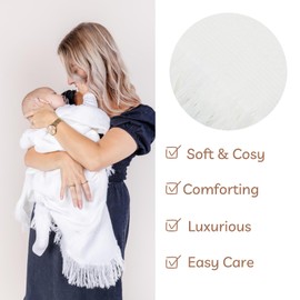 Baby Blanket, Baby Boys & Girls Shawl, Newborn Baby Blanket, Swaddle Blanket, Christening Wrap, White