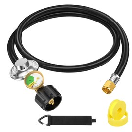 4feet Propane Hose with Regulator and Gauge, Universal Gas Grill Regulator for Blackstone 28''/36'' Griddle, Weber Grill, Nexgrill Grill, Propane Patio Heater, 3/8" Female Flare for Most LP Gas Grills