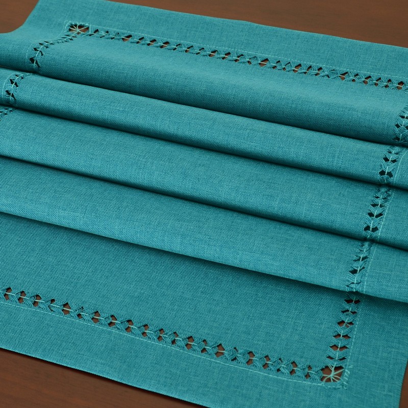 Grelucgo Handmade Hemstitch Teal Table Runner Dresser Scarf, Rectangular 14