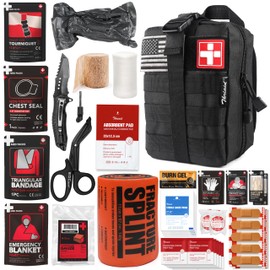 Survival First Aid Kit with Israeli Bandage, Splint, Chest Seal, Tactical Military Combat Molle IFAK for Wound Care, Bleeding Control, Trauma Hemorrhage and More (Black)