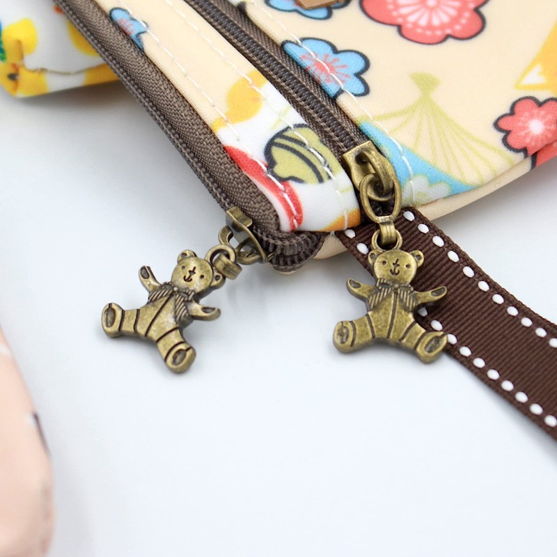 loco animo Pouch, Double Zipper, Strap, Lightweight, Cute, Animal Pattern,