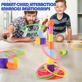 Ring Toss Game for Kids, 2Set Cone Ring Toss Game with 18 Throwing Rings Travel Bag, Kids Outdoor Games, Garden Games Tossing and Active Play Set, Garden Games Outdoor Play Equipment for Children