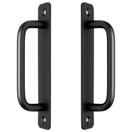Piutouyar 2 Pack Aluminum Alloy Sliding Barn Door Handle, 128mm / 5 Inch Hole Center Gate Door Handle, Closet Door Pulls with Plate for Kitchen, Cabinet, Bathroom, Closet, 5.9 Inch Long（Black）