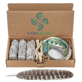 Sage Smudge Kit - White Sage Smudge Sticks ~ Abalone Shell 5-6 in ~ 2 in Tripod Stand ~ 10-12 in Feather and White Sand ~ The Perfect Smudge Kit