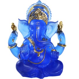 H&W 5.6''H Blessing A Blue Resin Statue of Lord Ganesha Ganpati Elephant Hindu God, Elephant God Statue, Lmitation Glass Sculpture Buddha Figurine Decoration