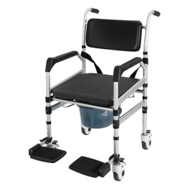 PIAOCAIYIN Shower Chair with Wheels, Height Adjustable Rolling Commode Chair for Toilet with Arms Shower Chair for Elderly and Disabled Injured 352.74lbs Max Load-Bearing Capacity