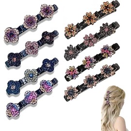 LAKJUOZ Pack of 8 Glittering Crystal Stone Braided Hair Clips, Hummingbird Hair Clip with Crystal Flower, Braided with Mini Hair Clips, Double Layer Mini Hair Clips, Four Leaf Clover and Flowers
