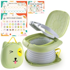 DOSBY Travel Potty for Toddlers. Portable, Foldable, Carry Potty for Toddlers Boys and Girls. Fun Training with Potty Training Reward Chart. Indoor/Outdoor (Green)