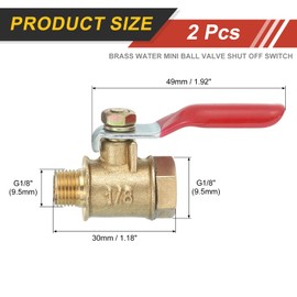 sourcing map 2Pcs Brass Water Mini Ball Valve Shut Off Switch, G1/8" Male x G1/8" Female Tubing Fitting Straight Coupling Adapter, 180 Degree Operation Handle, Brass Valve