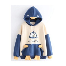 CRB Fashion Cosplay Anime Bunny Emo Girls Cat Bear Ears Emo Bear Top Shirt Pullover Sweater Hoodie (Gray Penguin)