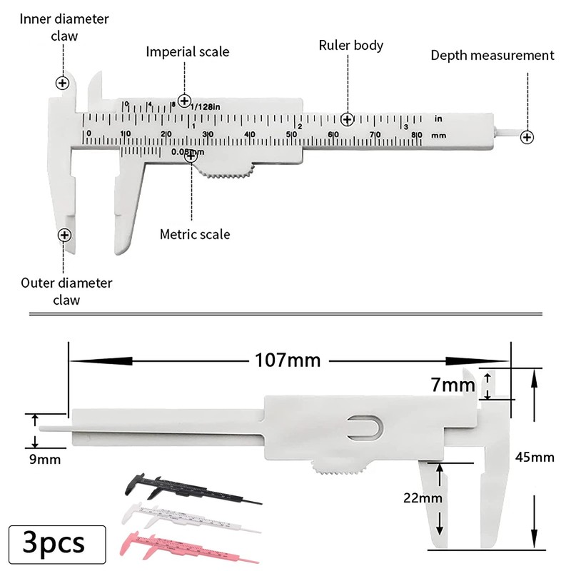  3PCS Digital Vernier Caliper - Double Scale Plastic Metric