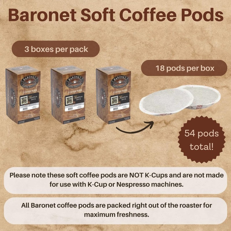 Baronet Coffee Pods [Pumpkin Spice Latte-54 Pods] Flavored Single Cup