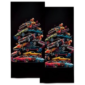 VANZEV Muscle Car Hand Towels Gifts - 2 Pack, Soft Microfiber Polyester Vintage Cars Bath Towel Set for Kitchen Spa Bathroom Hotel Decor for Women 14.5" X 28"
