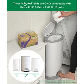 Babyfeel BIO Refills Compatible with DEKOR PLUS Diaper Pails | 100% Compostable | 4 Pack | 50% Extra Thickness | Compost Refill bags with Running Low Indicator | Powerful Odor Control | Fragrance-free