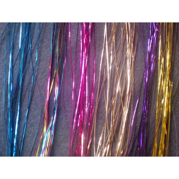 40" Hair Tinsel 210 Strands Seven Colors (Purple, Rainbow, Hot Pink, Gold, White Gold, Blue & Sparkling Silver)