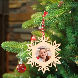 Christmas Photo Ornaments, 6 Pieces Wooden Picture Frames Snowfakes Giftbox Joy Ball Mini Hanging Decorations for Holidays