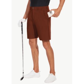 JWM Mens 7" Stretch Golf Shorts - Lightweight Hybrid Casual Dress Work Flat Front Shorts with 5 Pockets Quick Dry UPF50 Dark Red