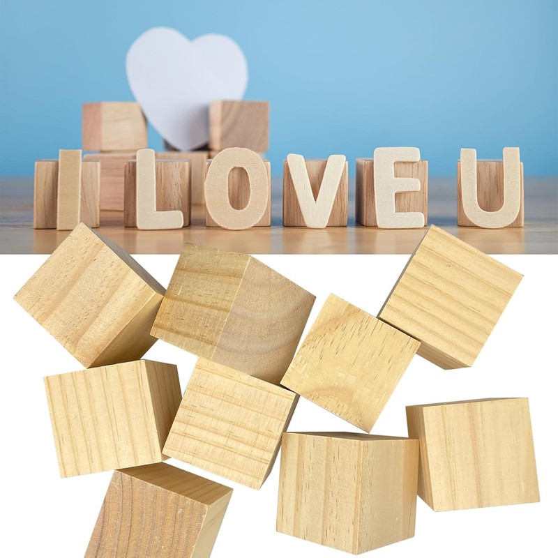 1-1/2 inch Unfinished Wooden Cubes,Pack of 40 Wood Square Blocks,