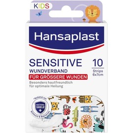 Hansaplast Sensitive Kids Wundverband (6 x 7 cm), besonders hautfreundliche Wundpflaster für mittlere bis größere oberflächliche Wunden, schmerzlos zu entfernendes Kinderpflaster