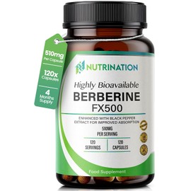 Berberine high Strength Supplement-510Mg Per Capsule- 4 Months Supply -120 Vegan Capsules 98% Pure Berberine HCL with Black Pepper Extract for Improved Absorption- Non-GMO-lab-Tested