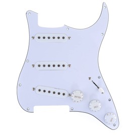Musiclily Basic 11 Hole SSS Stratocaster Prewired Pickguard Ceramic Single Coil Pickup Set for ST Strat Electric Guitar, White 3P