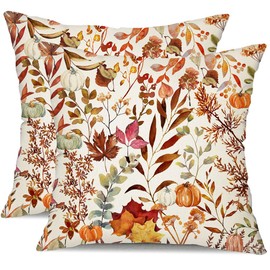 DFXSZ Fall Pillow Covers 18x18 inch Set of 2 Fall Decoration Orange Pumpkin Maple Leaf Decor Autumn Outdoor Pillow Cover Thanksgiving Decoration for Home Couch TH146A18