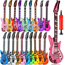 20 Pack Inflatable Guitar Blow up Guitar Bulk Fake Party Prop Inflatable Rock Star Guitars with Air Pump for 80s 90s Themed Carnival Birthday Party Favor