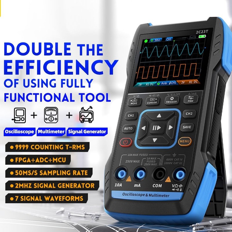 DEWIN Oscilloscope Multimeter, 3-in-1 2-Channel Oscilloscope Multimeter Signal Generator 10
