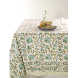 Labhanshi Indian Handblock Print Floral 100% Cotton Rectangle Table Cloth|72x108 Inch 8-Seater Rustic Farmhouse Decorative Table Cover|Thanksgiving Valentine Day Festive Holiday Decor|Green Jaal