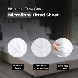 2 x Extra Deep Fitted Bed Sheets 40 cm 16 Inch Deep - 16inch Non Iron Easy Care Soft Brushed Microfibre Fabric Shrinkage and Fade Resistant, White-4FT Small Double
