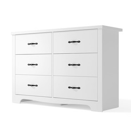 LINSY HOME 6 Drawer Double Dresser, White Dresser for Bedroom, Dresser Organizer, Chest of Drawers for Bedroom with 6 Drawers with SGS Certification