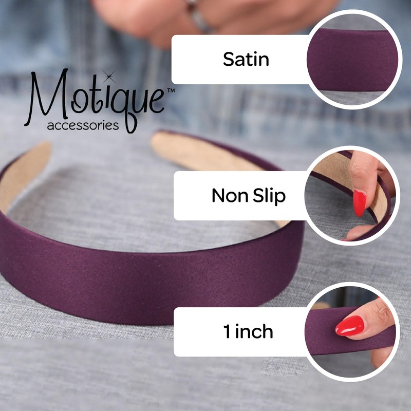 Motique Accessories 1 Inch Satin Hard Headband for Women and