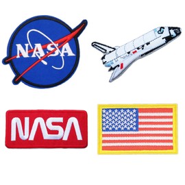 4 PCS Space Shuttle and USA Flag Patch, Compatible with NASA Logo Embroidered Applique Iron On Sew On Patch