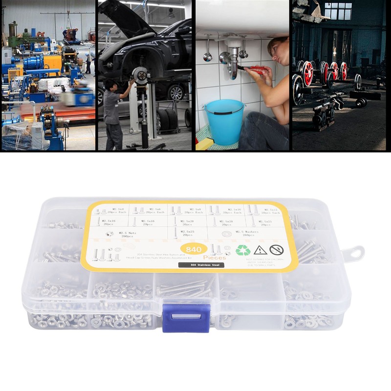 840Pcs Bolts Nuts Assortment Kit Metric M2.5 Assorted Cap Hex