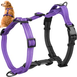 No-Pull Harness,Y-Shaped Design,Buckle-Neck Balance Harness with Reflective Stitching, Ideal for Dog Training and Night Walking, Padded Handle, Durable High-Tensile Nylon-Purple-M