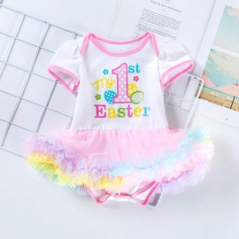 AGQT Infant Baby Girls Easter Outfit Set Bunny Skirt Set Onesie Bodysuit Romper Pink Size 6-12 Months(73)