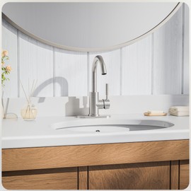 Phiestina Bathroom Sink Faucet,Single-Handle Bathroom Faucet with 4 Inch Deck Plate and Metal Drain, Fit for 1 or 3 Hole Installation, 360 Degree Rotation Spout, Brushed Nickel, WE08E-BN