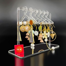 XINZHIDA Earring Hanger Rack with 8 Mini Coat Hangers, Acrylic Earring Holder Display Stand, Ear Studs Hanging Earrings Organizer For Women Girls, Transparent